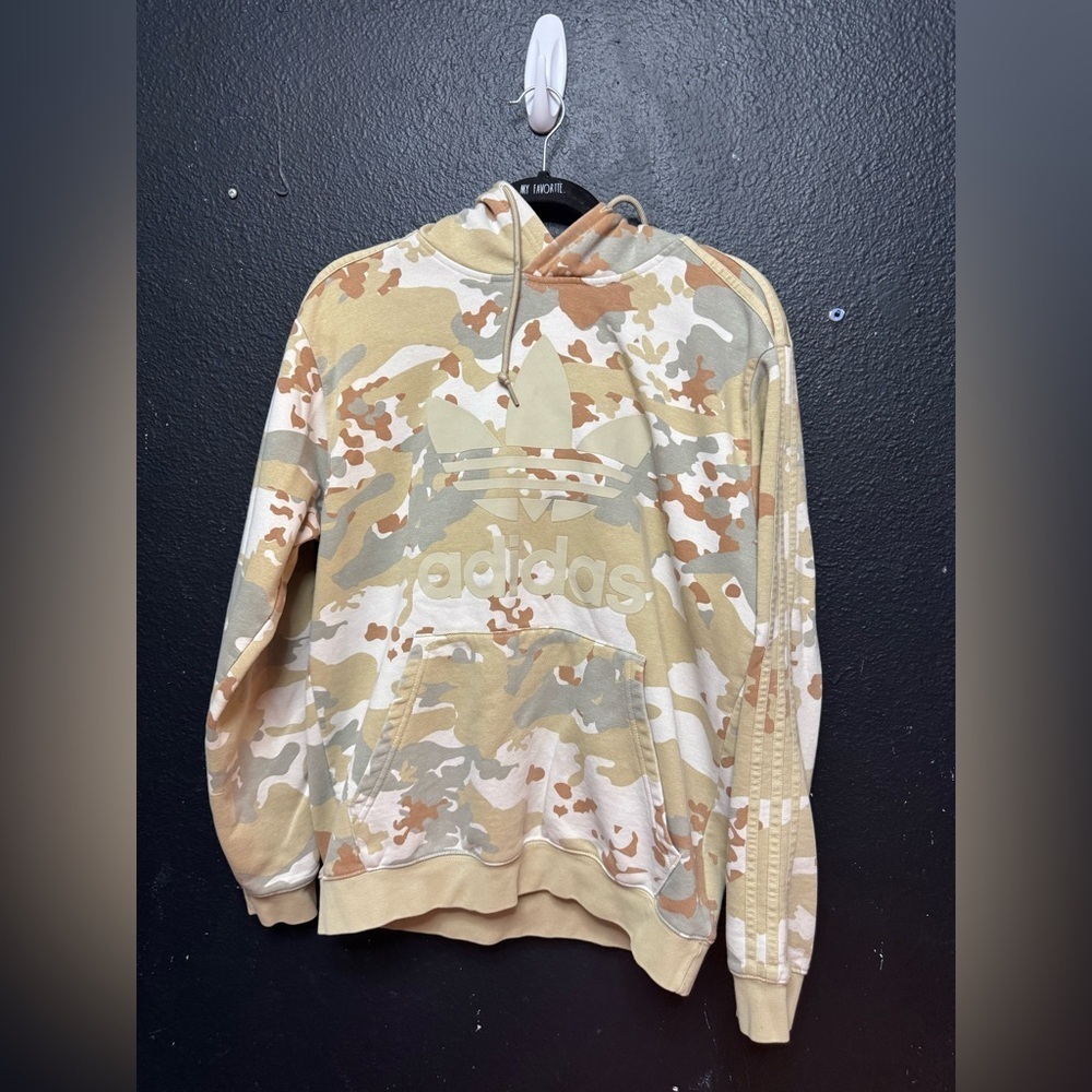 Men’s Adidas Army Green and Brown Camouflage Hoodie Size Medium